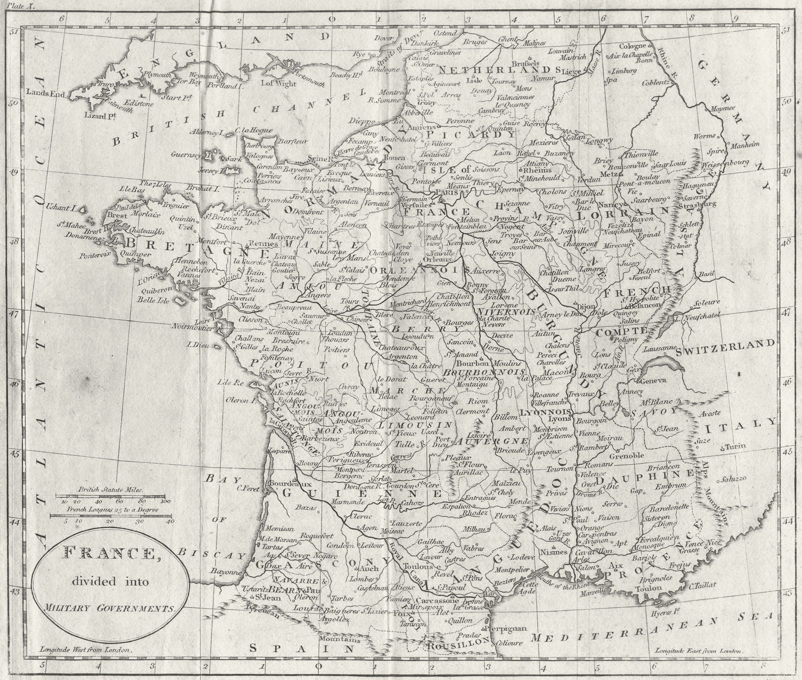 FRANCE. Military Governments. Guthrie 1796 old antique vintage map plan chart